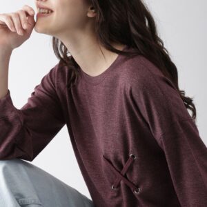 MASURI Women Maroon Solid Sweatshirt