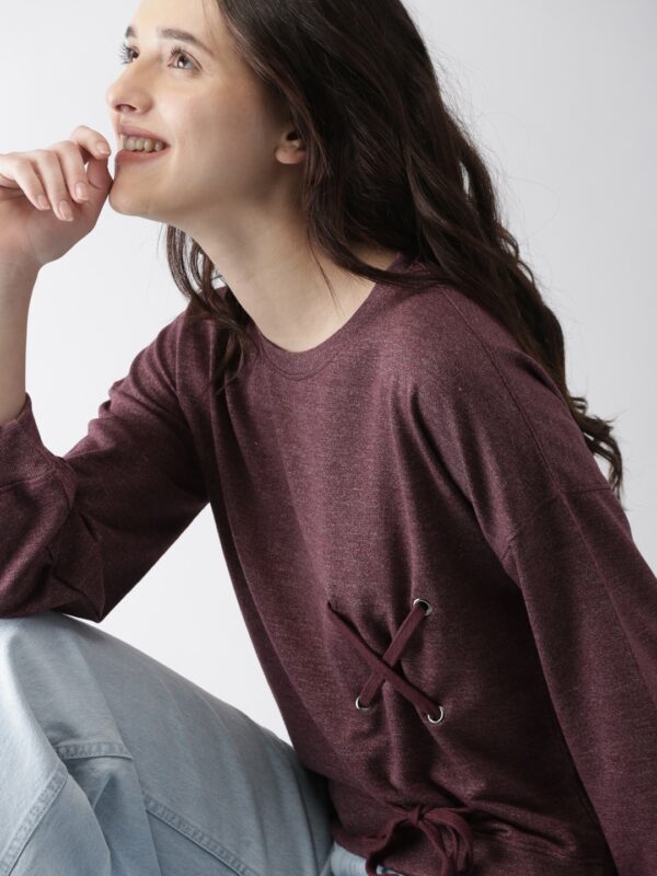 MASURI Women Maroon Solid Sweatshirt