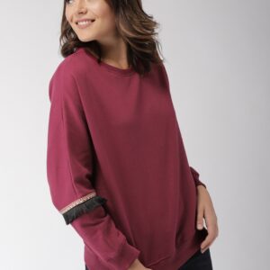 Mast  Harbour Women Maroon Solid Sweatshirt