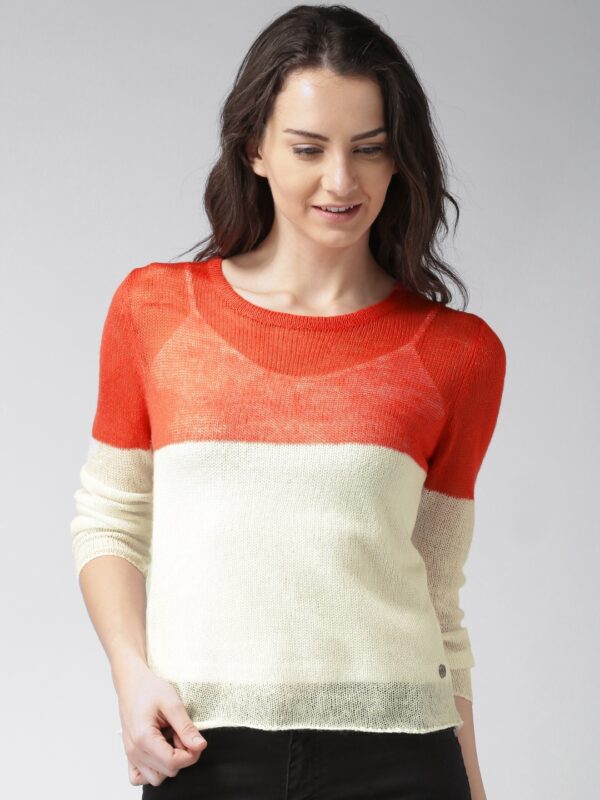 Mast  Harbour Coral Red  White Colourblocked Top