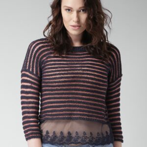 Mast  Harbour Navy  Coral Pink Self-Striped Top