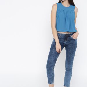 Mast  Harbour Women Blue Solid High-Low Top