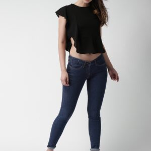 Mast  Harbour Women Black Solid Crop Top