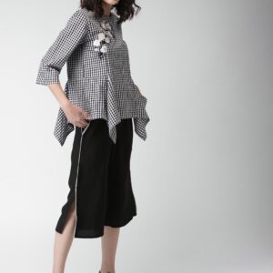 Mast  Harbour Women Black  White Checked Peplum Top