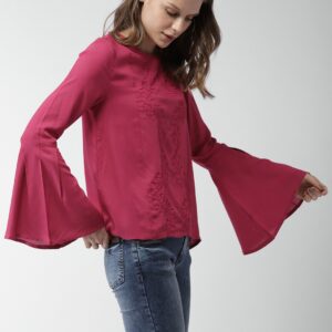 Mast  Harbour Women Magenta Solid Embroidered Top