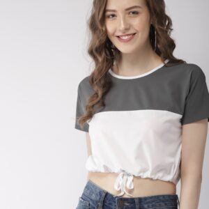 Mast  Harbour Women Grey Colourblocked Boxy Top