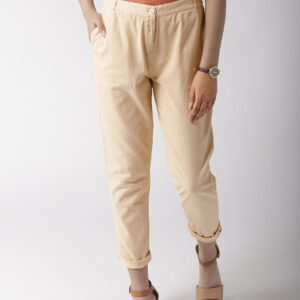 Mast  Harbour Women Peach-Coloured Regular Fit Solid Cropped Trousers