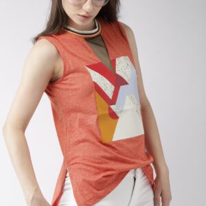 Mast  Harbour Women Orange Printed High-Low Hem Top