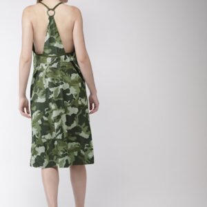 Nike Women Olive Green  Grey Camouflage Printed WVN A-Line Dress