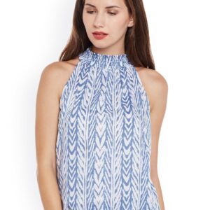 Nun Women Blue  White Printed Top