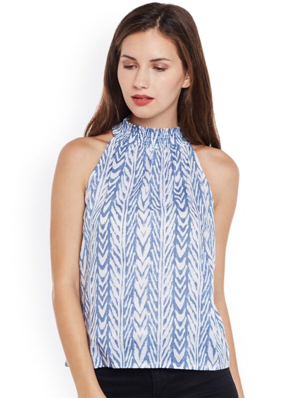 Nun Women Blue  White Printed Top