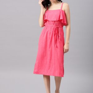 NUSH Women Pink Solid A-Line Dress