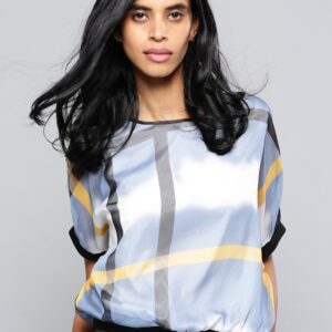 NUSH Women Blue Printed Blouson Top