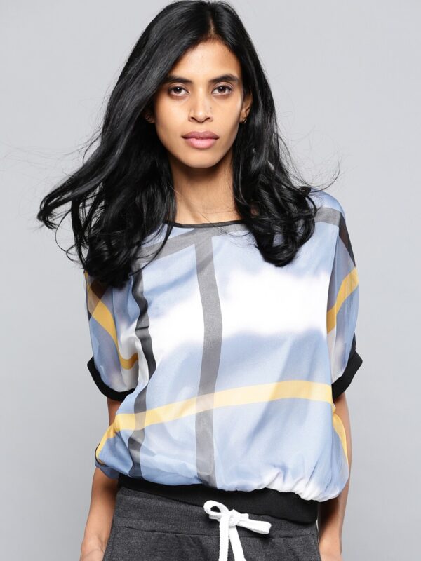 NUSH Women Blue Printed Blouson Top