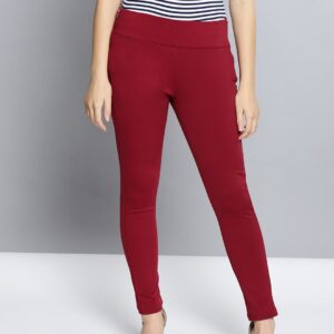 NUSH Maroon Solid Jeggings