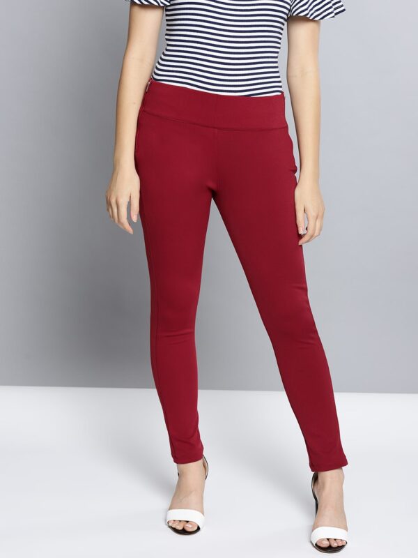 NUSH Maroon Solid Jeggings