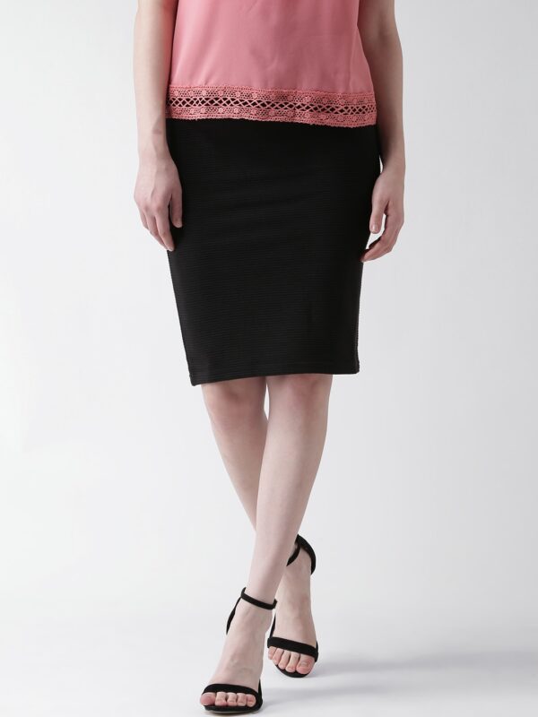 New Look Black Self-Striped Pencil Skirt