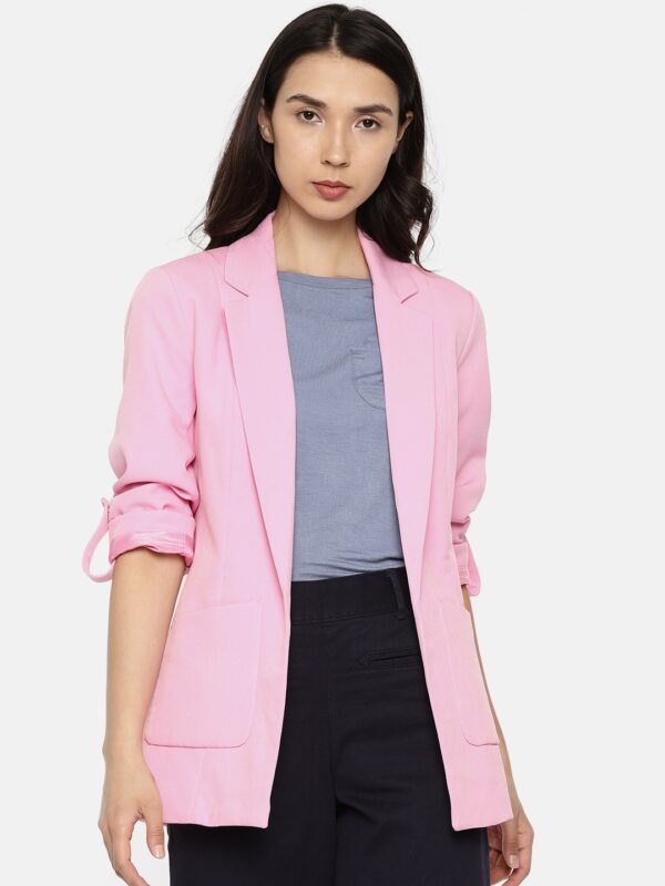 ONLY Women Pink Solid Open Front Jacket