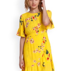 ONLY Women Yellow Printed Fit  Flare Dress