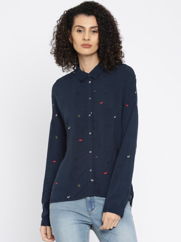 ONLY Women Navy Blue Printed Casual Shirt