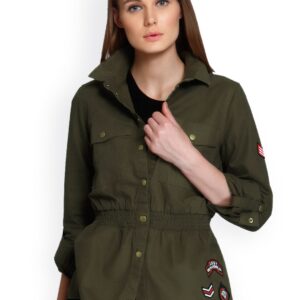 Only Women Olive Green Solid Boxy Casual Shirt