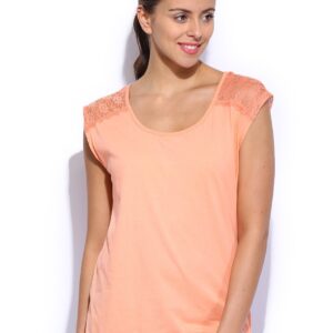 ONLY Women Peach-Coloured Lace Detail Top