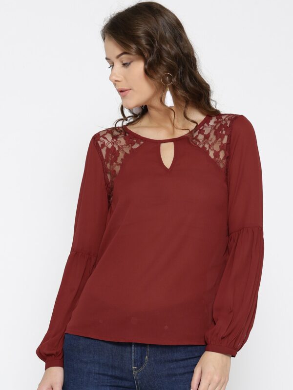 ONLY Women Rust Red Solid Top