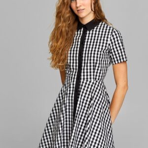 OVS Women White  Black Checked Fit and Flare Dress