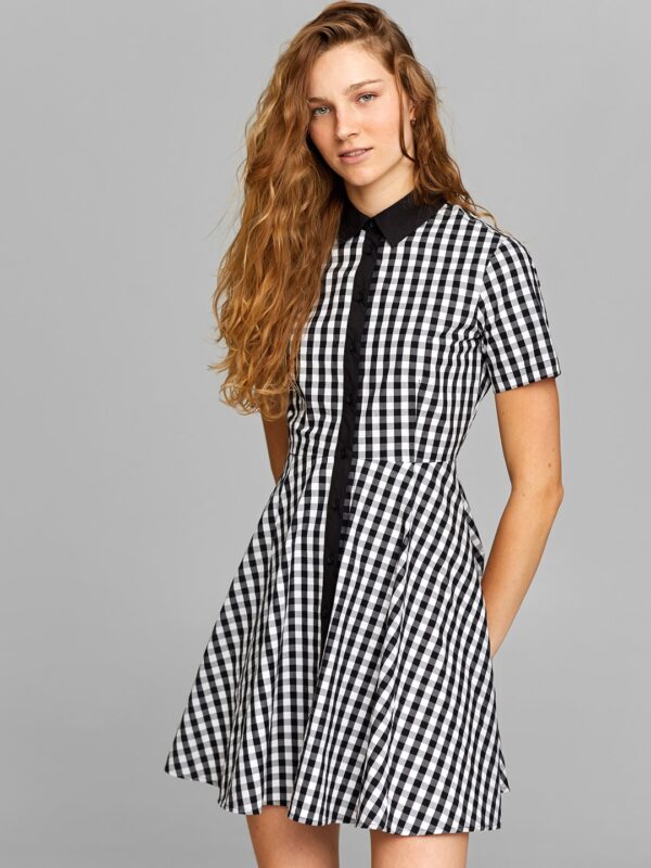 OVS Women White  Black Checked Fit and Flare Dress