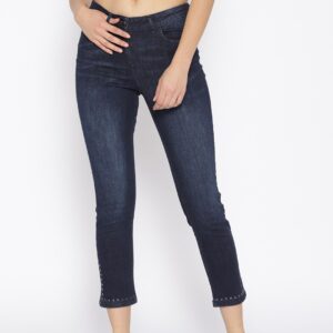 OVS Women Navy Regular Fit Mid-Rise Clean Look Stretchable Cropped Jeans