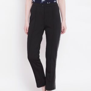 OVS Women Black Straight Fit Solid Cigarette Trousers