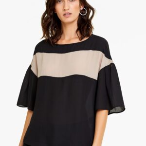 OVS Women Black  Beige Colourblocked Top