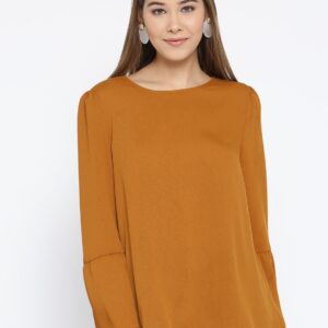 OVS Women Mustard Brown Solid A-Line Top