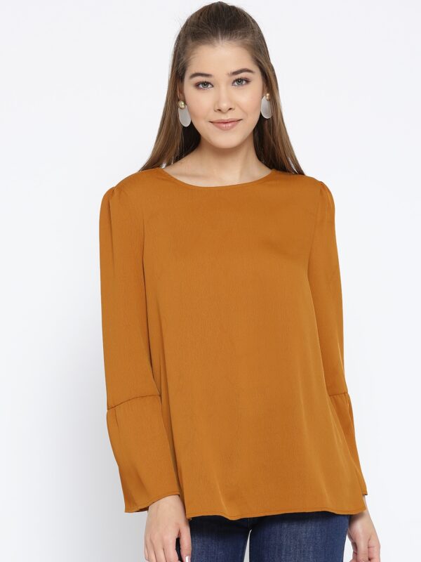 OVS Women Mustard Brown Solid A-Line Top