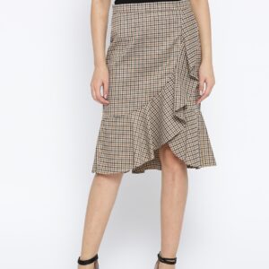 OVS Women Brown Checked Flared Skirt