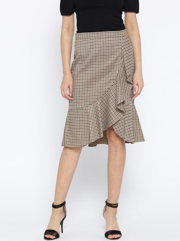 OVS Women Brown Checked Flared Skirt