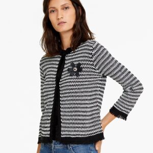 OVS Women Black  White Self Design Cardigan