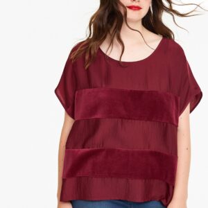 OVS Women Maroon Self-Striped Boxy Top