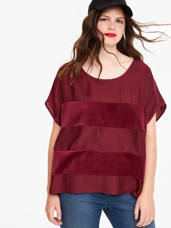 OVS Women Maroon Self-Striped Boxy Top