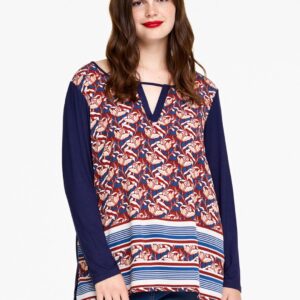 OVS Women Navy Blue  Rust Red Printed A-Line Top