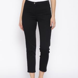 OVS Women Black Solid Regular Fit Cropped Trousers