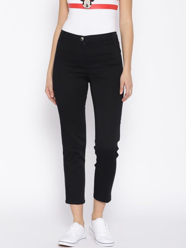 OVS Women Black Solid Regular Fit Cropped Trousers