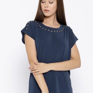 OVS Women Navy Blue Solid Top