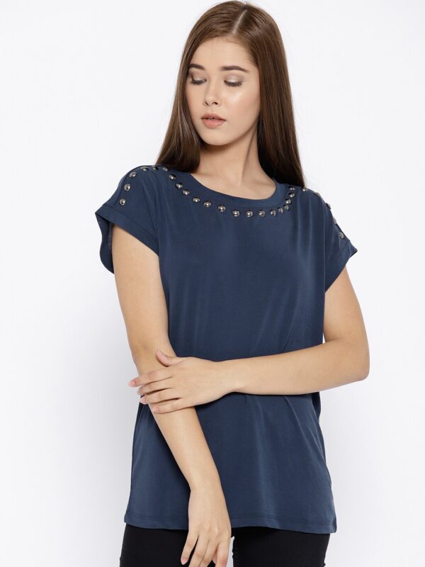 OVS Women Navy Blue Solid Top