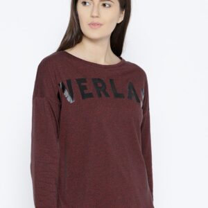 OVS Women Burgundy Printed Round Neck T-shirt