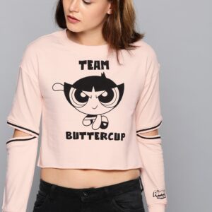 Powerpuff Girls by Kook N Keech Women Peach-Coloured Printed Sweatshirt