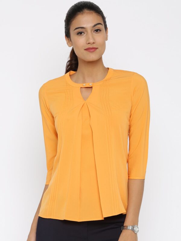 Park Avenue Women Yellow Solid Regular Top