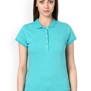 Park Avenue Women Turquoise Blue Printed Polo Collar T-shirt