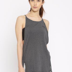 Puma Women Grey  Black Dancer Drapey Striped Styled-Back Top