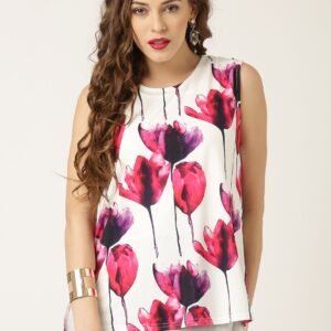 QUIZ Off-White Floral Print Layered Top